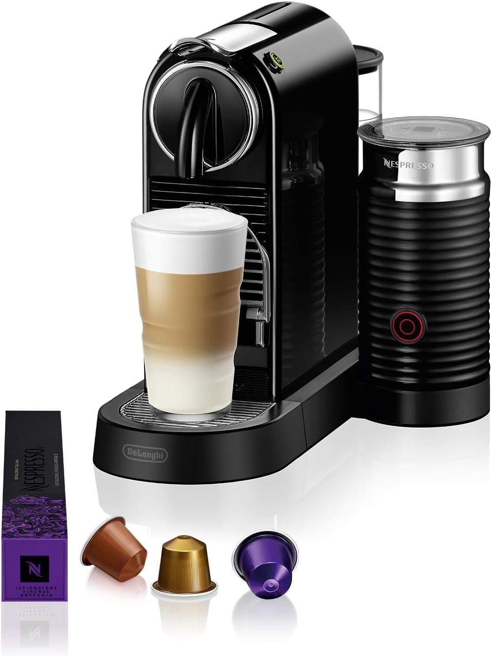 Nespresso machine à café, Noir, De'Longhi CitiZ & Milk - en Capsules avec Mousseur de Lait, une Tasse, Cappuccino