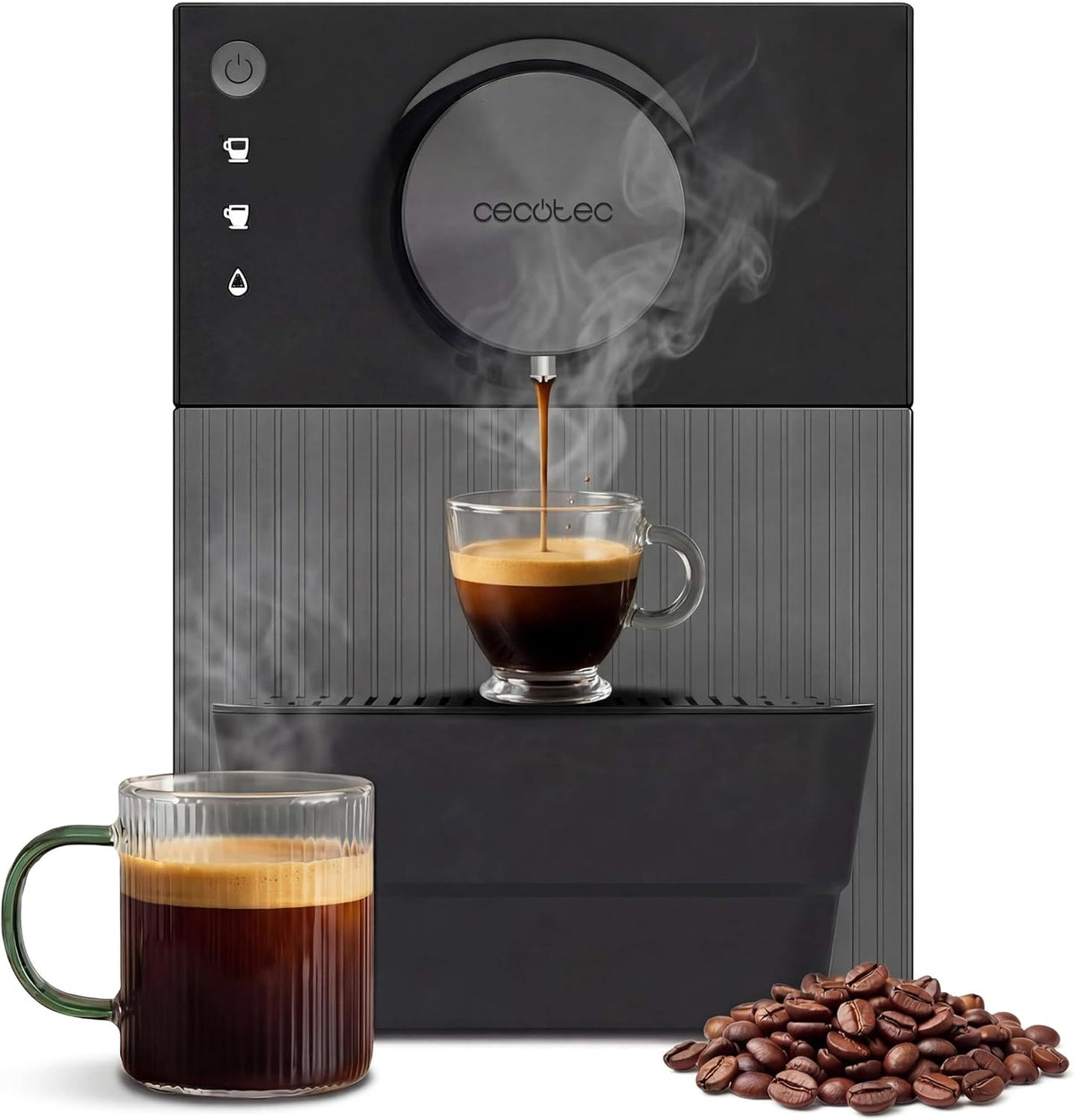Cecotec machine à café, 1350 W, 10 g, Noir/Argenté, Superautomatique Compacte Cremmaet Cube, Système de Pressage