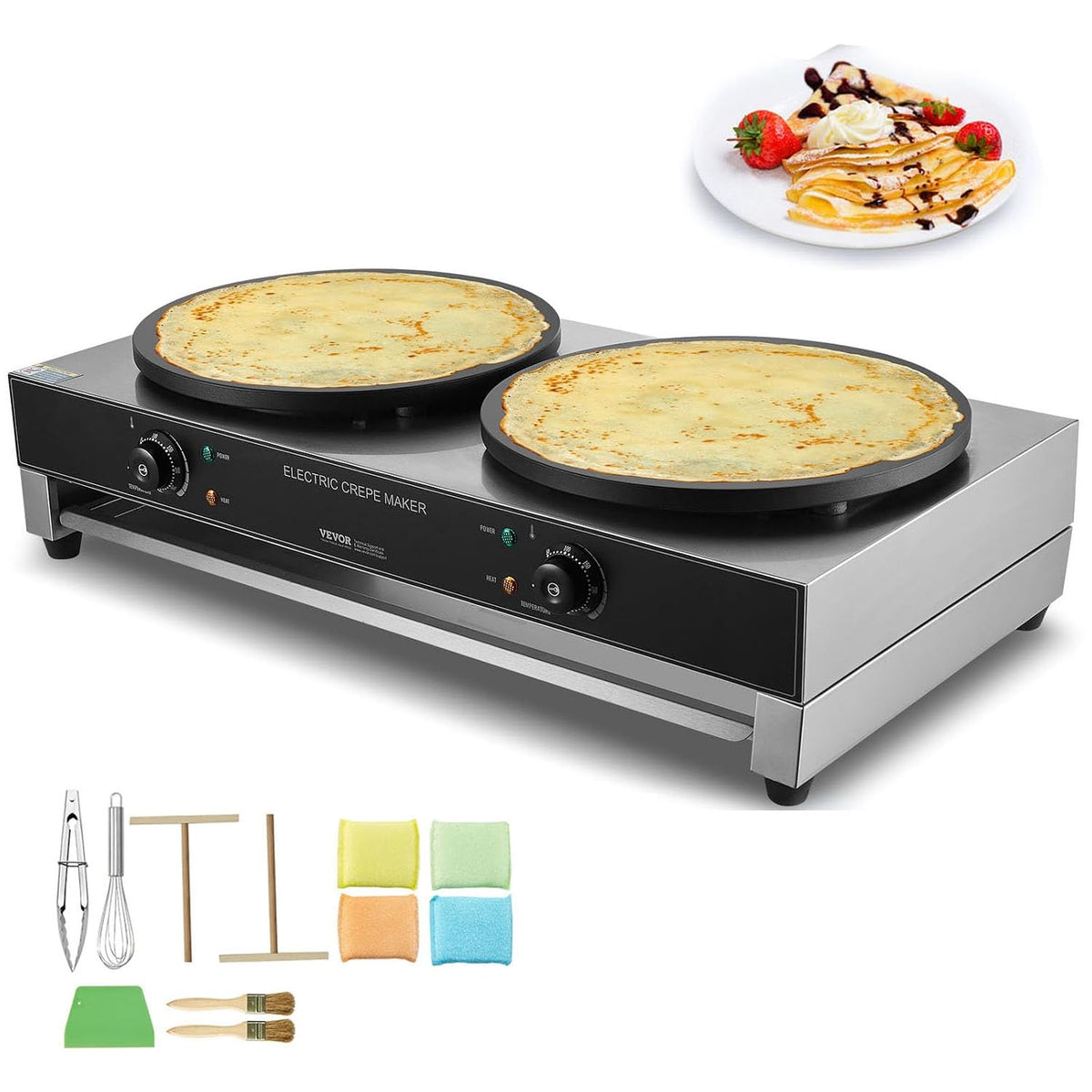 VEVOR Crêpières, 40 cm, 6000 W, Argenté, Crêpière Électrique, Appareil à Crêpes Commercial à Double Tête, Machine à Crêpes Antiadhésive