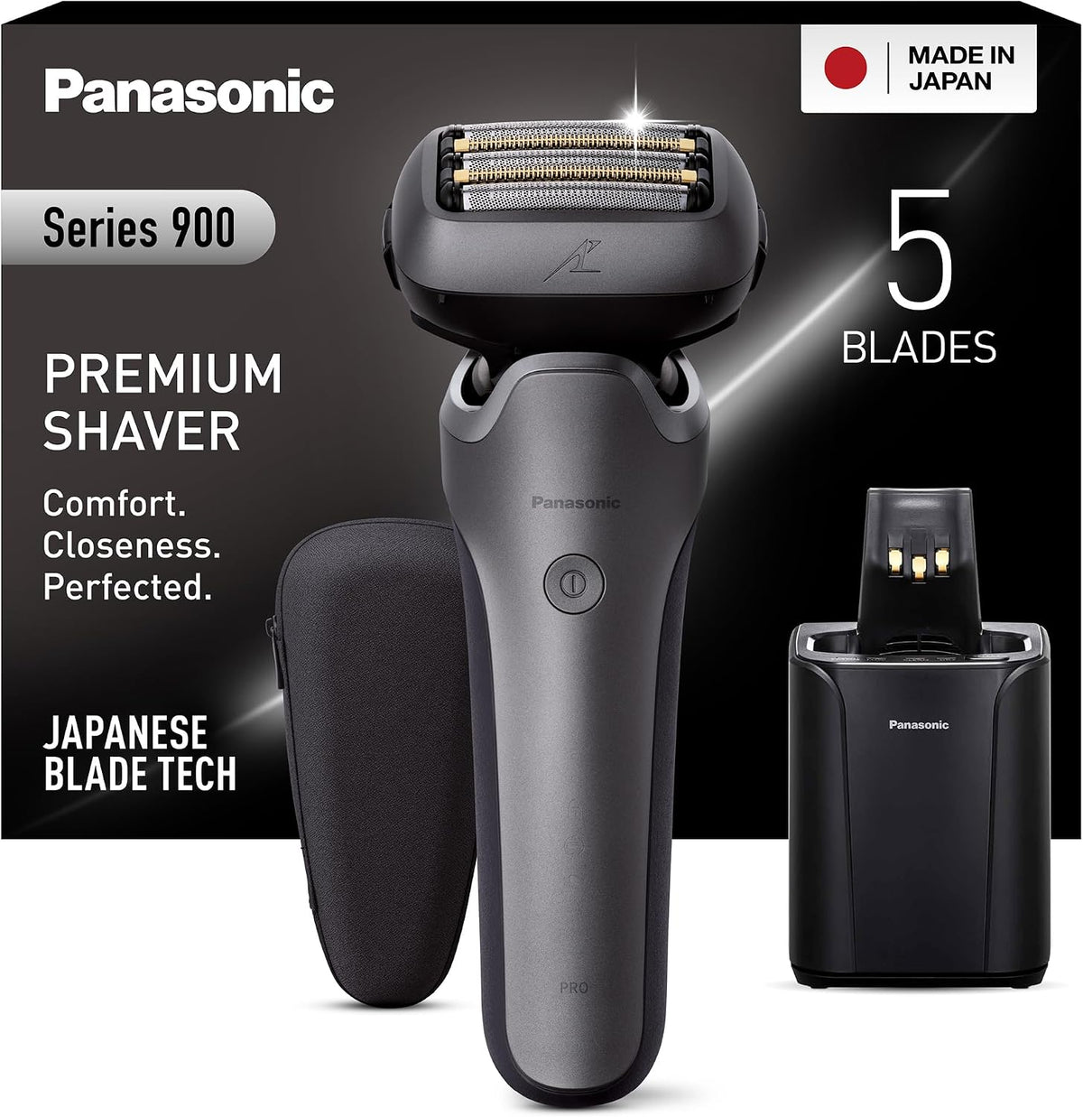 Panasonic Rasoirs à grille, Noir, ES-L580 Series 900 Rasoir Électrique 5 Lames pour Homme, Station de Nettoyage