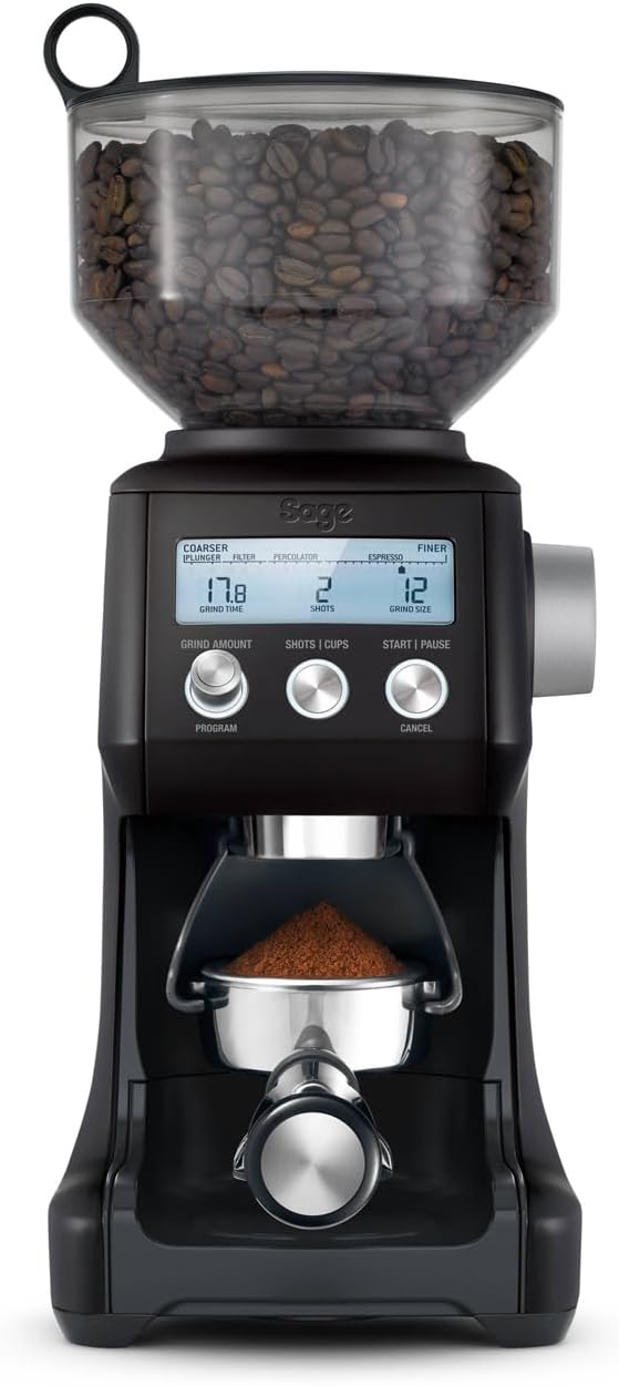 Sage Moulins électriques à meules, 165 W, Noir, The Smart Grinder Pro, Moulin à Café à Meules Coniques, Truffe e