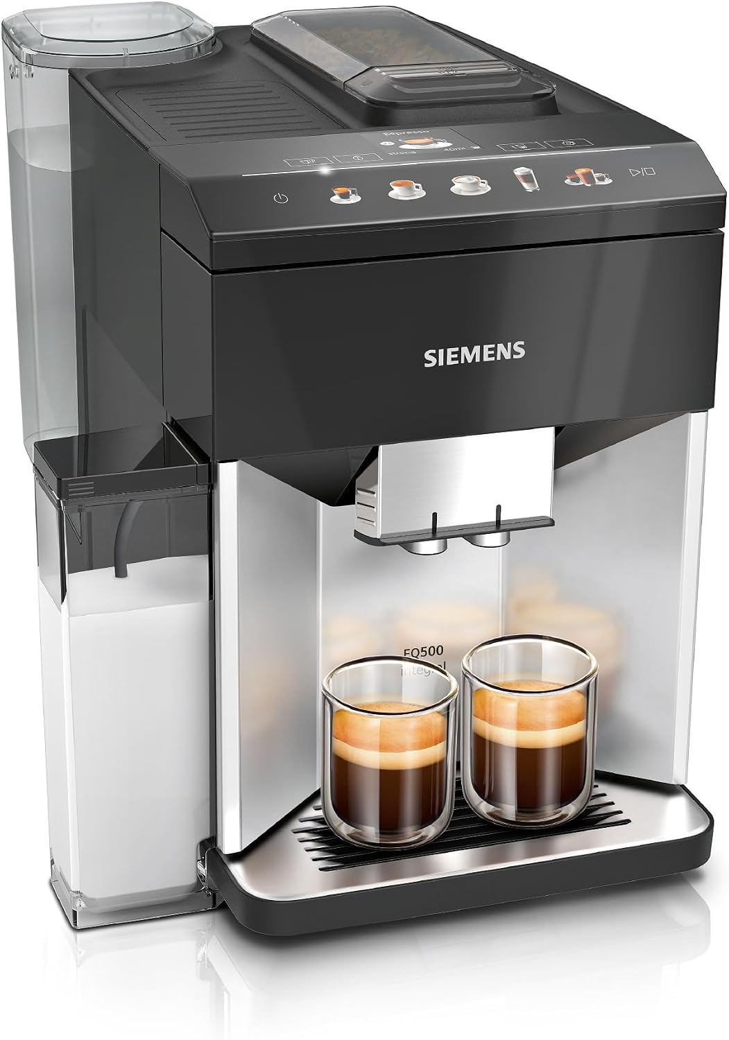 SIEMENS machine à café, Noir/Argenté, tout automatique, aromaDouble Shot, autoMilk Clean, ceramDrive, bandeau coffeeSelect