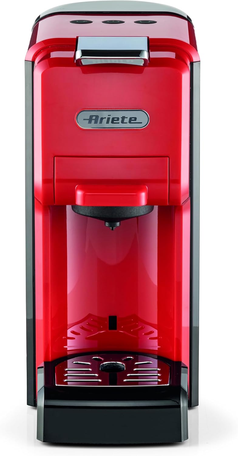 Ariete machine à café, 1350 W, 0,7 l, 19 Bar, Rouge, 4-en-1 Espresso 1304/1 à Dosettes, Poudre et Capsules
