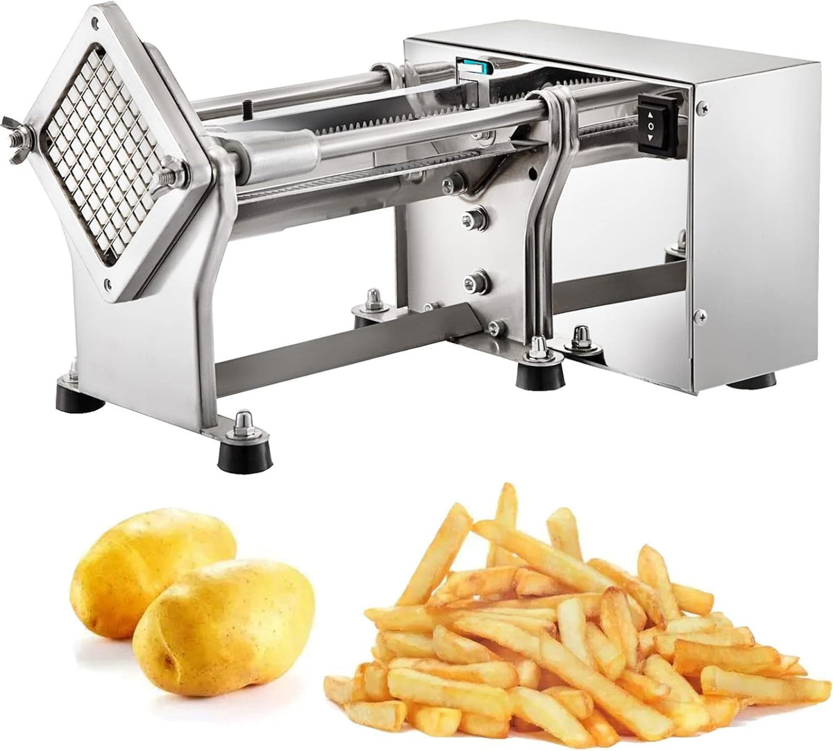 JMOZHCD trancheuse électrique, 21*23*48CM, Préparez 12 frites longues à la fois, acier inoxydable + alliage de zinc., Noir