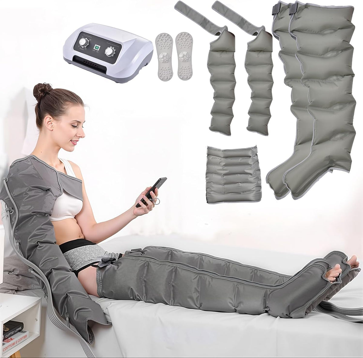 Appareil appareil de massage des pieds, 35 W, Noir, de drainage lymphatiques, masseur professionnel à 6 chambres à air