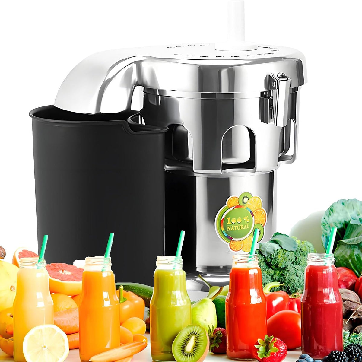 NYANS centrifugeuse, B2000, 370 W, 550 W, Argenté, Extracteur De Jus Professionnel, Électrique En Acier Inoxydable / pour Fruits Et Légumes