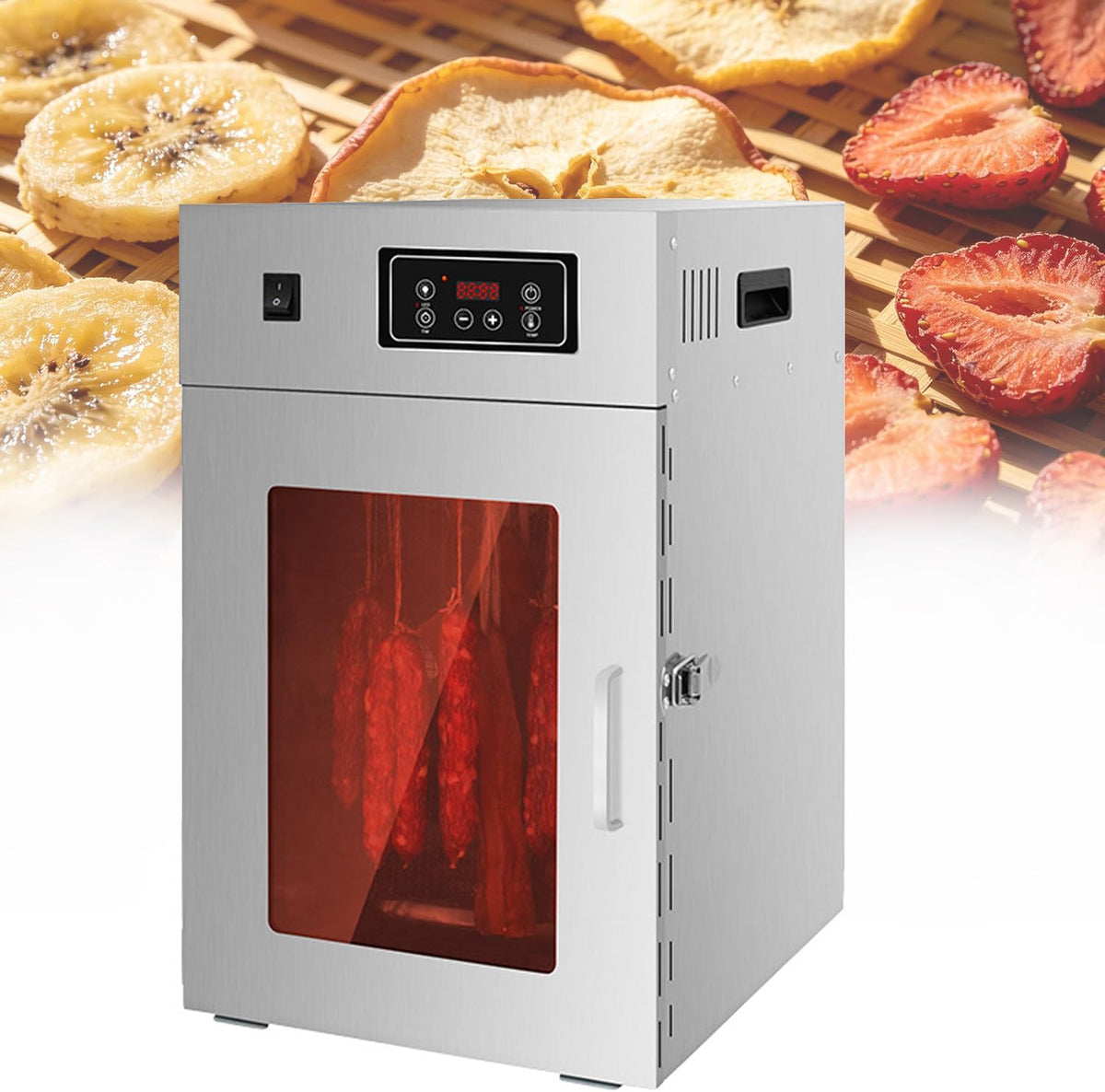 Ymnogjie déshydrateur alimentaire, 40 x 37 x 56 cm, 800 W, 110 V/220 V, Acier inoxydable de qualité alimentaire, Gris, SéChoir à Viande Rotatif 360°