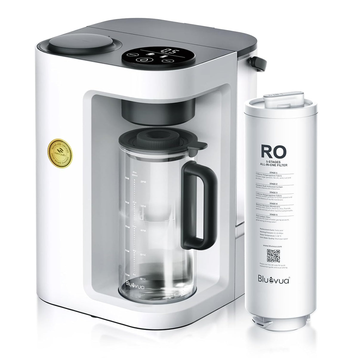 Bluevua Robinets filtrants, Blanc, RO100ROPOT-LITE Système de filtre à eau à osmose inverse de comptoir, purificateur d'eau portable à 6 étapes