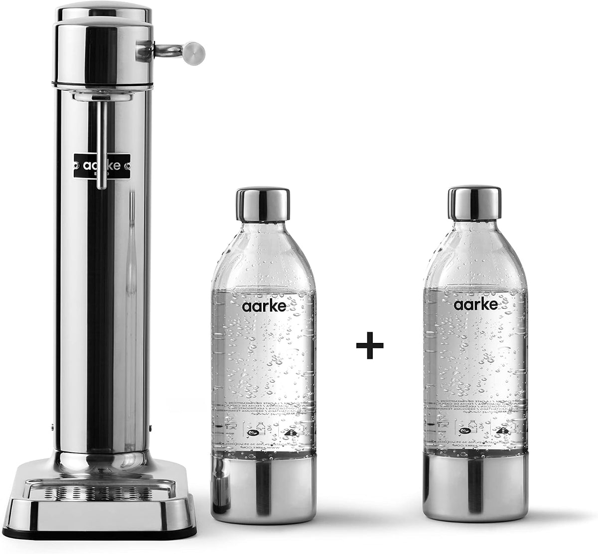 aarke Machines à eau pétillante et sodas, Argenté, Carbonator 3, Machine à Soda, Finition Acier + 2 x Bouteilles en PET