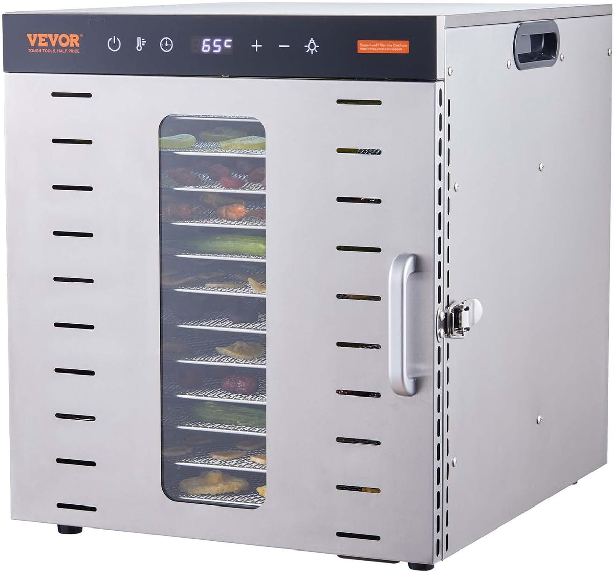 VEVOR déshydrateur alimentaire, 1000 W, 220 V/50 Hz, 1 kW, Acier Inoxydable, Argenté