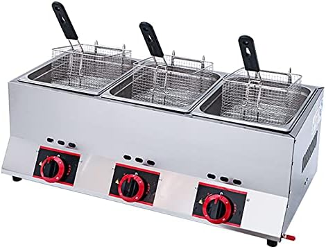 Dyqyym Friteuses, 33 litres, Argenté, Friteuse à gaz professionnelle GPL en acier inoxydable, trois réservoirs