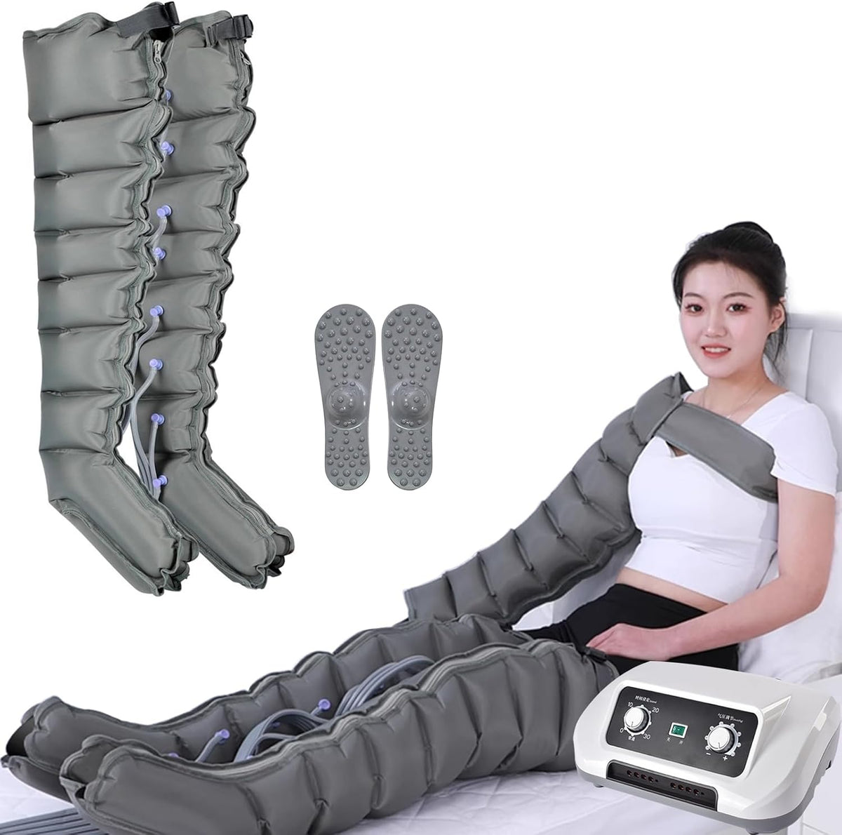 Miuxe appareil de massage, Noir, Botte De Pressothérapie pour Massage Jambes, 8 Cavités Masseur De Compression d'air Jambes Drainage Lymphatique