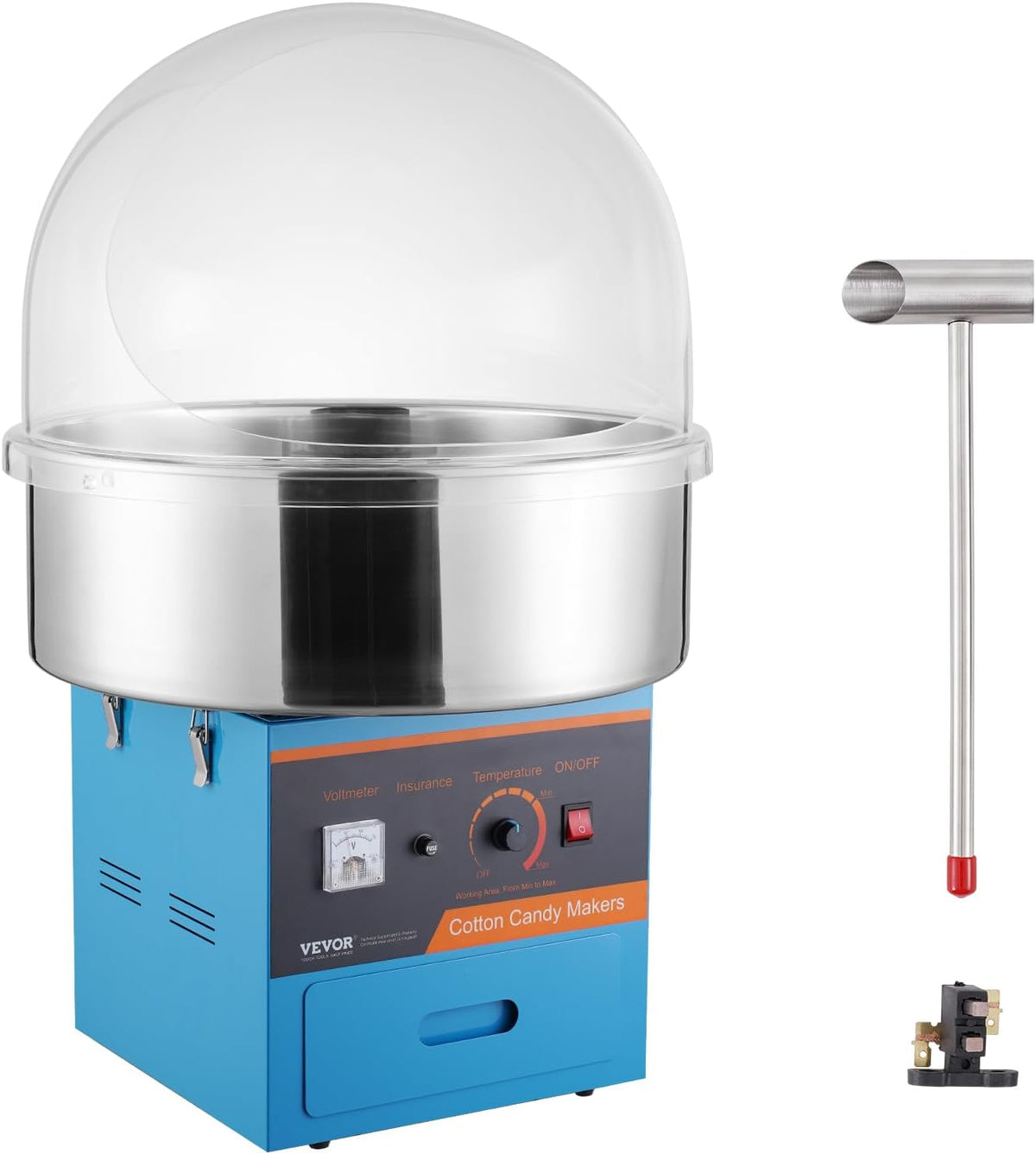 VEVOR Machines à barbe à papa, 1000 W, bleue, Machine à Barbe à Papa Commerciale, Appareil à Barbe à Papa Électrique avec Couvercle Bleu