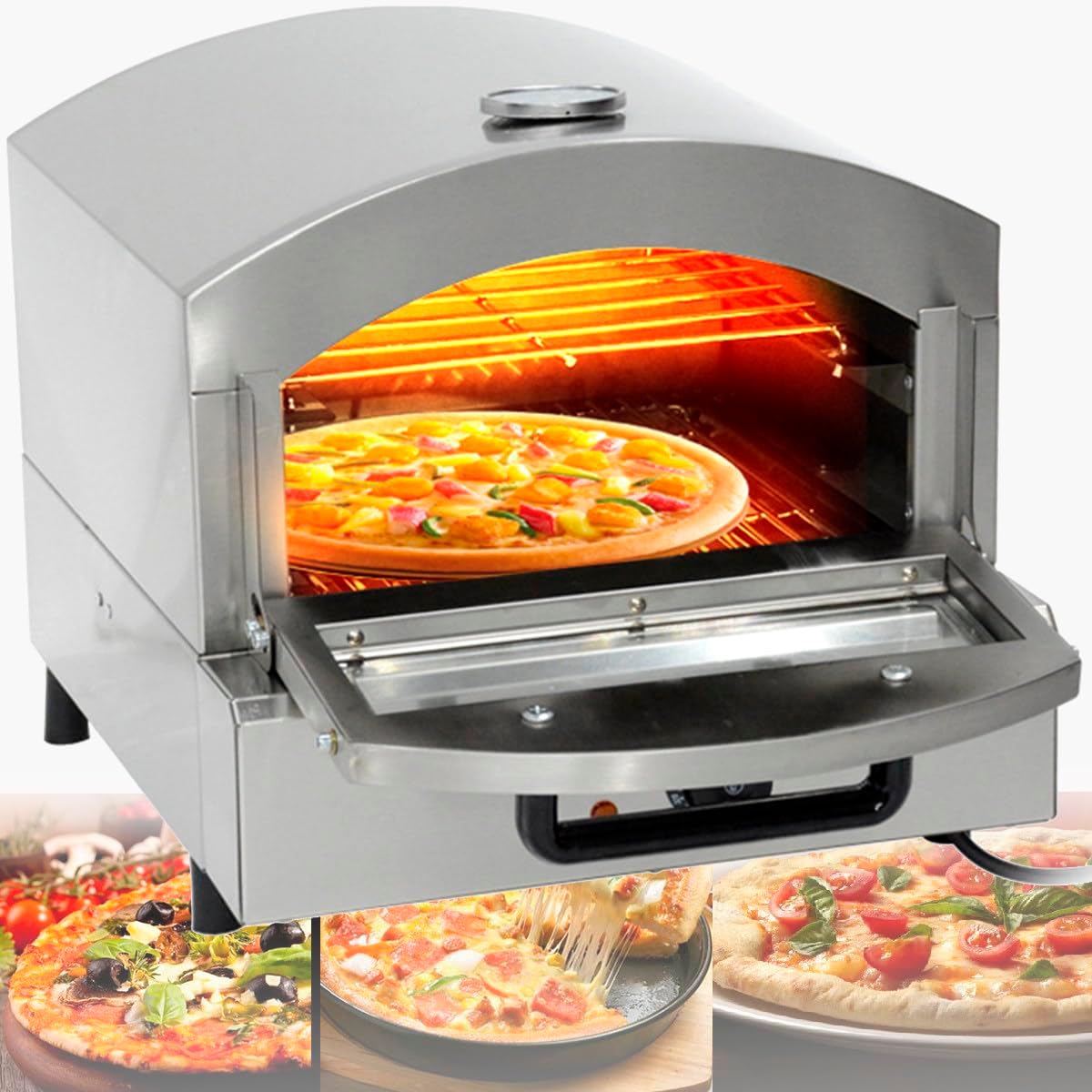 XUXIAO four à pizza, 42,5 cm x 52 cm x 41 cm, 2000 W, Acier inoxydable, Noir/Argenté, de comptoir Commercial
