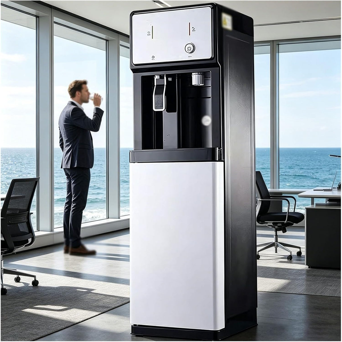 Fontaine fontaine à eau, Noir, A Eau Unité Raccordée Au Réseau d'eau, Distributeur Eau avec Témoin De Sécurité en Cas De Manque d'eau