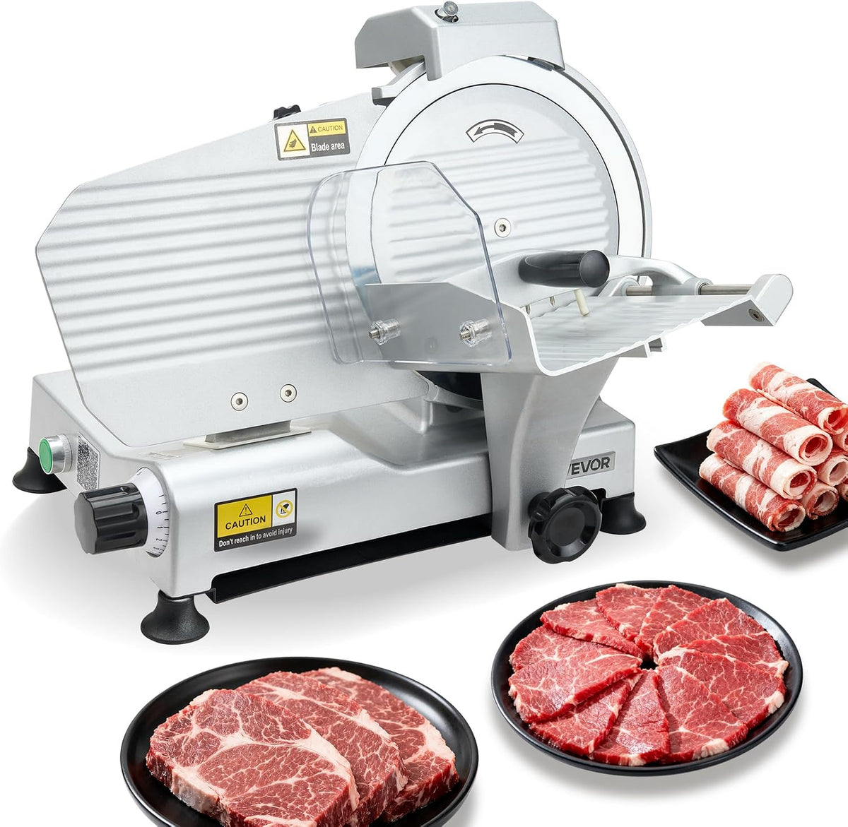 VEVOR trancheuse électrique, 320 W, 250 mm, 450 tr/min, 10 mm, Argent, Coupe Viande avec Lame Tranchante, Vitesse de Coupe