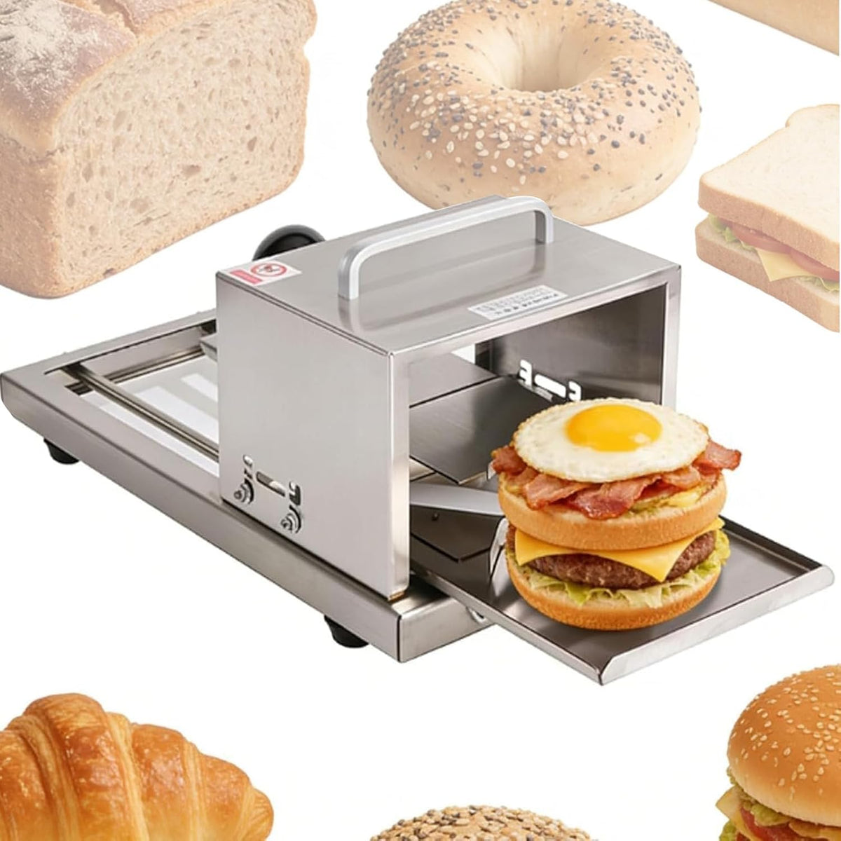 Trancheuse trancheuse électrique, 12 x 15 cm, Argenté, à pain commerciale, coupe-bagel en acier inoxydable avec hauteur réglable