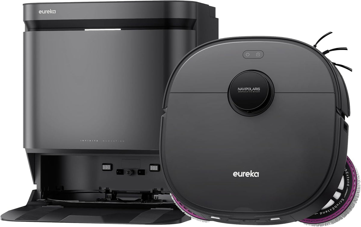 EUREKA robot aspirateur, Noir, Station Tout-en-Un autonettoyante, Aspiration 22000 Pa, serpillière Extensible Anti-emmêlement