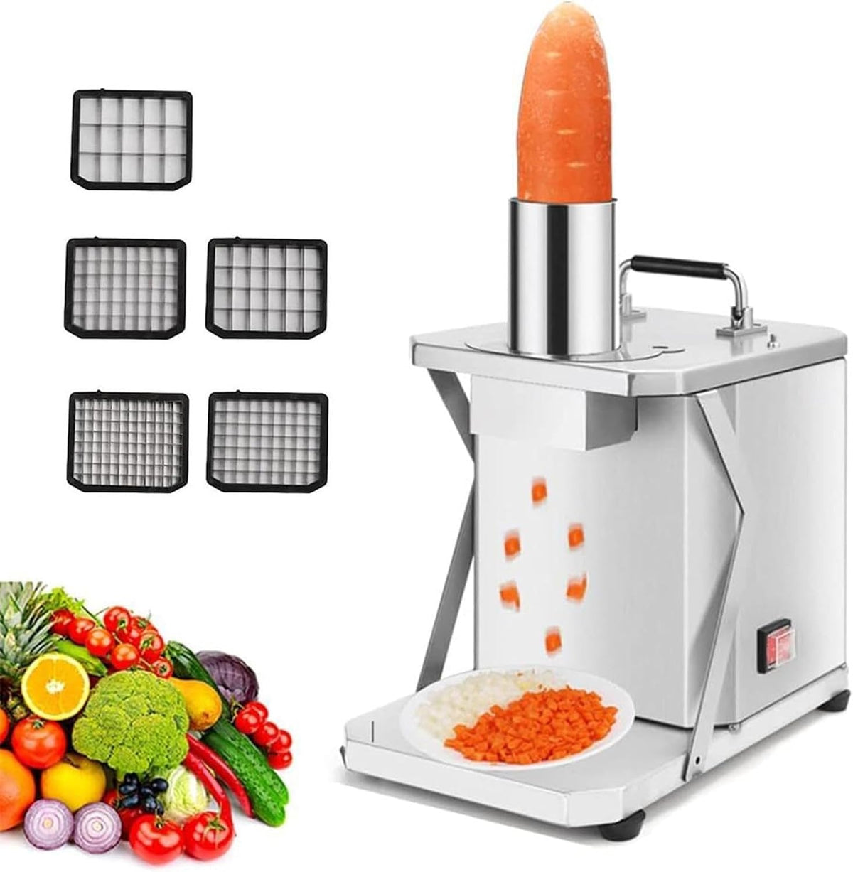 OWOHYG trancheuse électrique, 200 W., Acier inoxydable 304., Argenté, Râpe À Fromage, Coupe-Légumes, Coupe-Spirales en Acier Inoxydable