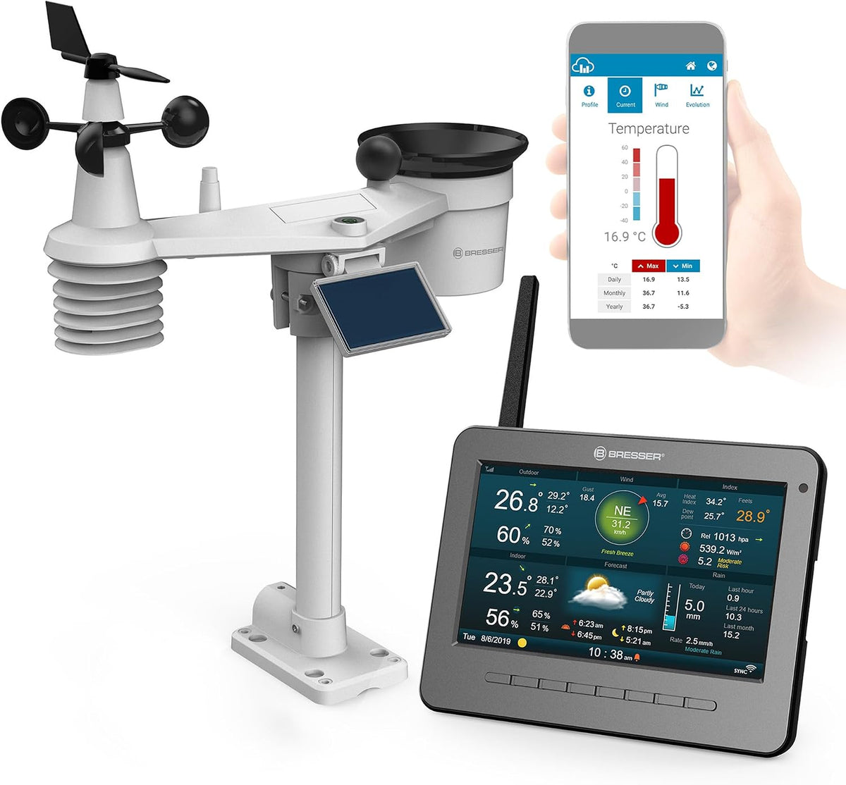 BRESSER Stations météo et baromètre, Noir, Station Météo Sans Fil Wifi À Écran TFT HD, Anthracite