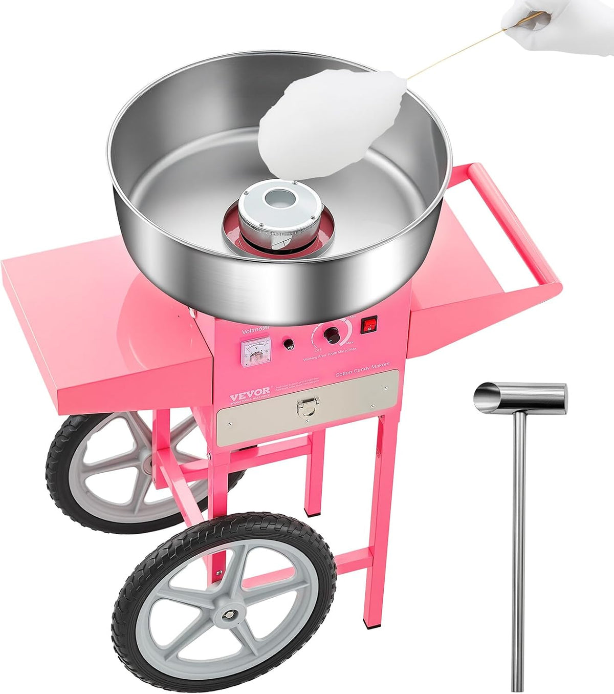 VEVOR Machines à barbe à papa, 1000 W, 52 cm, Argenté/Rose, Machine à barbe à papa électrique avec chariot