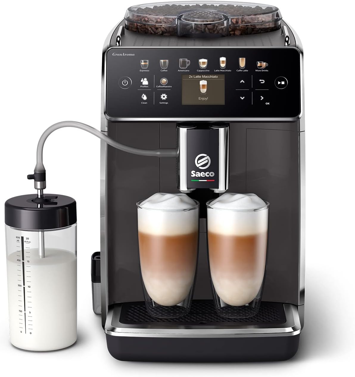 PHILIPS machine à café, 2,4 pouces, Noir, Saeco grain GranAroma, 14 boissons, Expresso broyeur avec écran couleur intuitif
