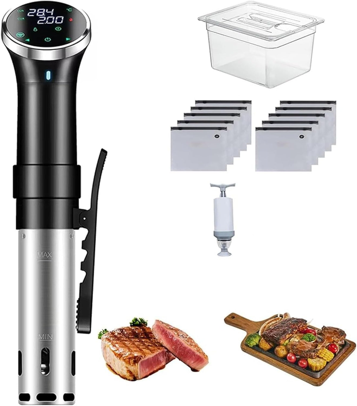 YXZYFPP Bains-marie sous vide, 380 mm × 105 mm × 92 mm, 6 L, Acier inoxydable 304, Noir, Cuiseur sous Vide