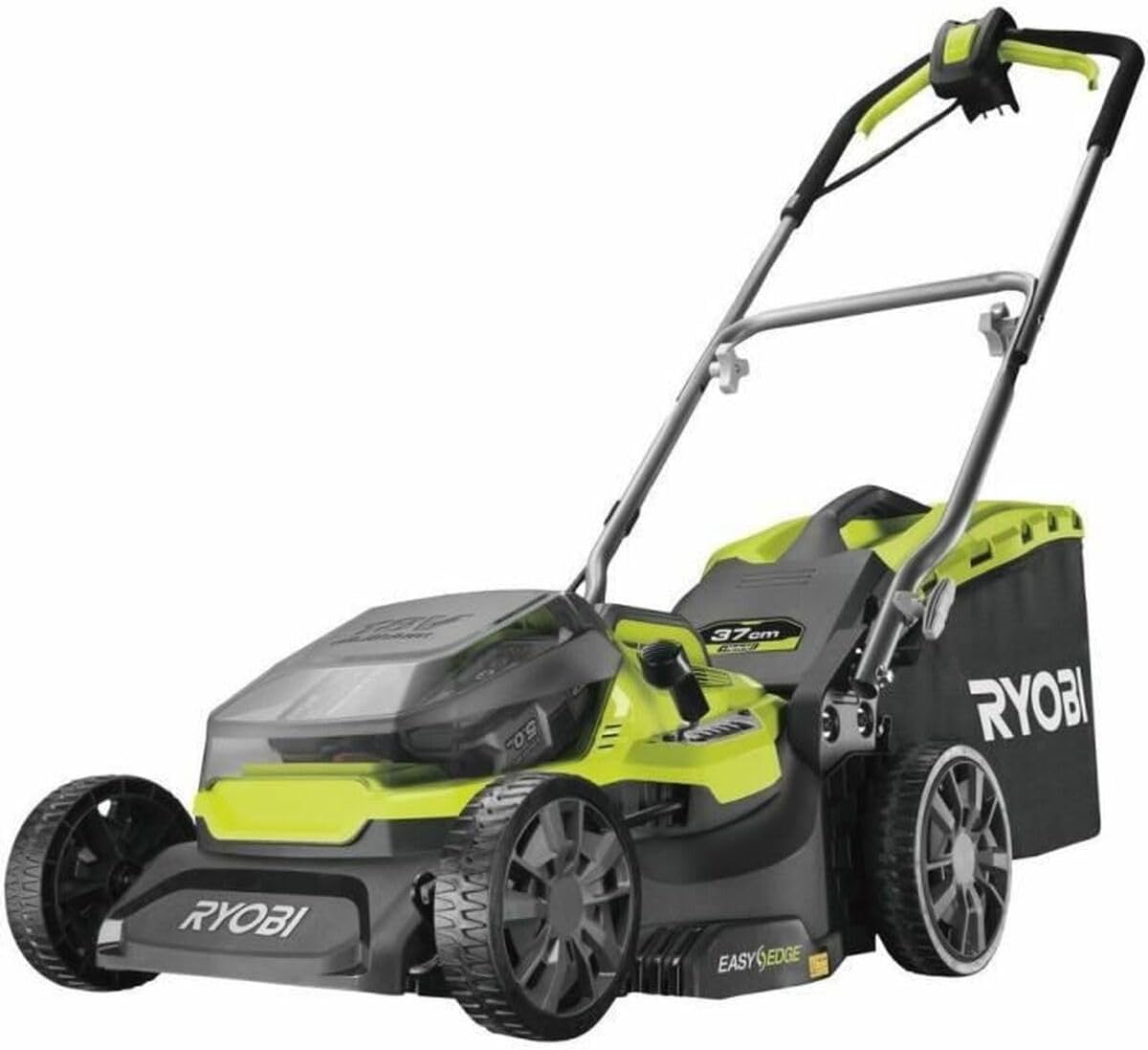 RYOBI tondeuse à gazon, 18 V, 18 V, 37 cm, 5.0 Ah, 45 L, Noir, Tondeuse Hybride One+ avec Coupe, 2 Batteries