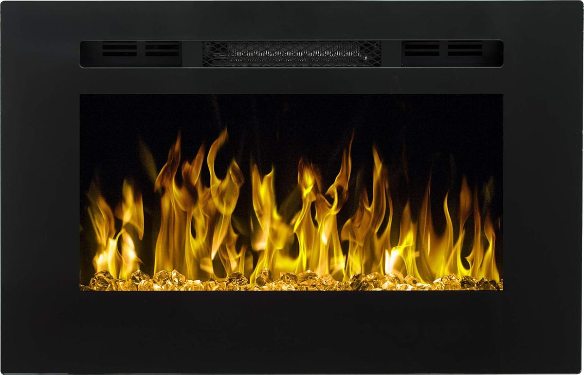 Classic Fire cheminée électrique, Noir, Mur LED et encastrée MAJESTIC 26 - trois foyers remplaçables inclus!