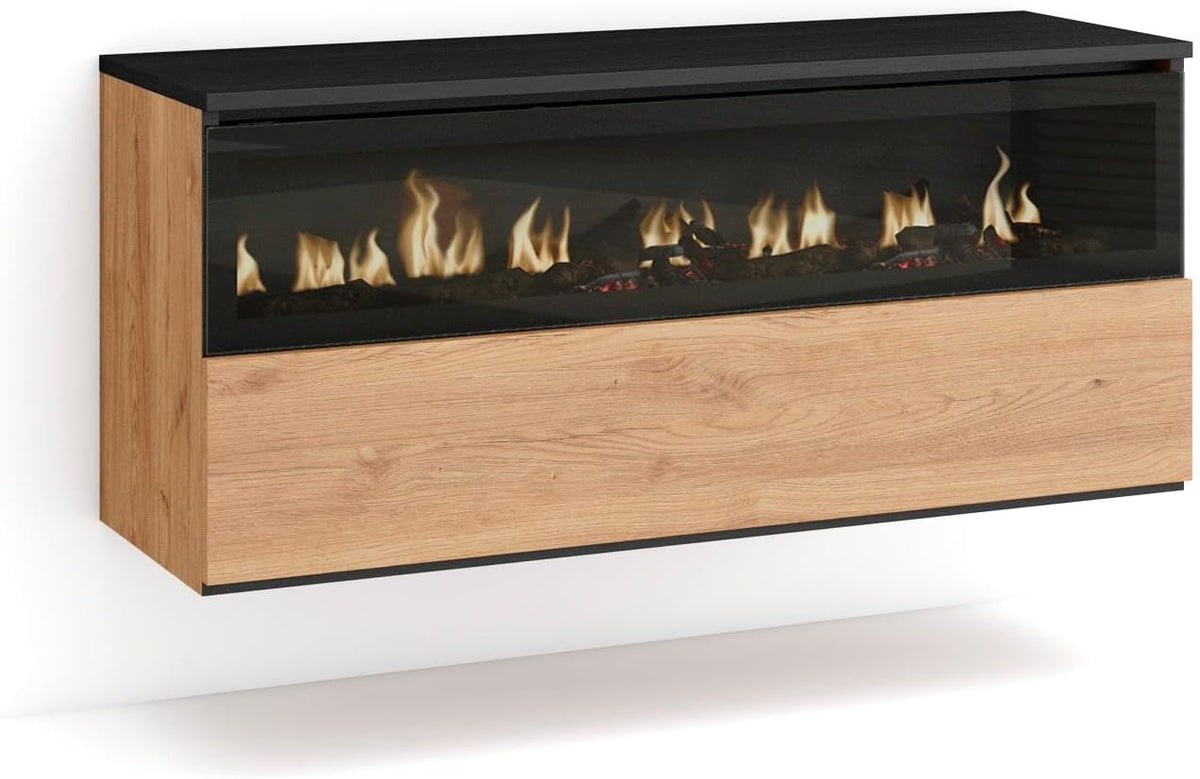 Skraut Home cheminée électrique, 102 cm de large, 21 cm de haut., 34w., 102x45x35 cm, Noir, Effet Flamme, 1 Ouverture