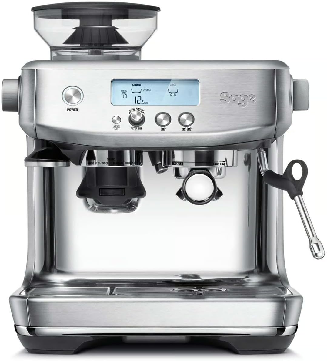 Sage machine à café, 1650 W, Argenté, The Barista Pro, Acier Inoxydable Brossé, Moulin à Meules Coniques 30 Réglages