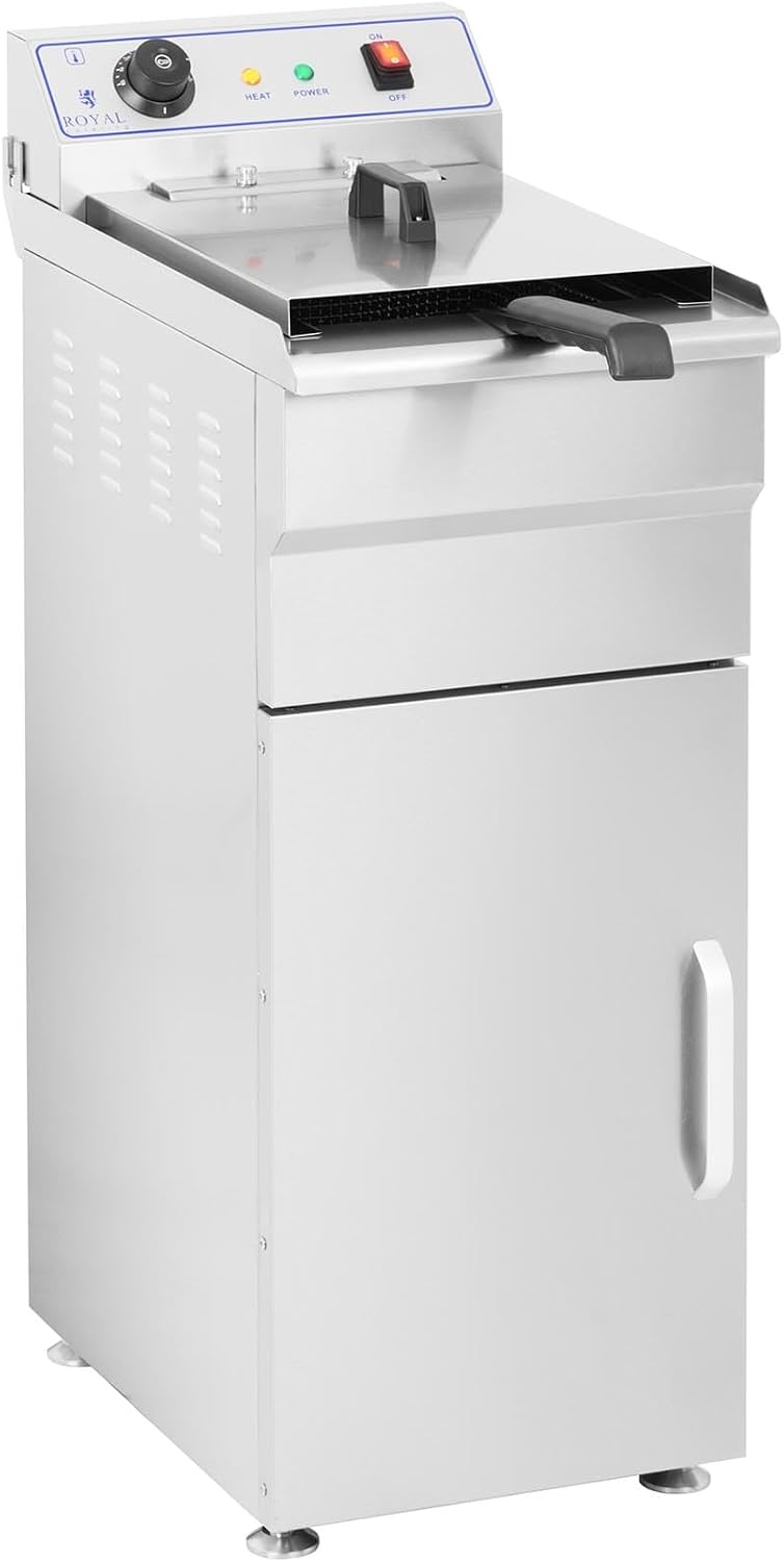 Royal Catering Friteuses, 16 L, 6000 W, 400 V, 34 x 53 x 94 cm, Argenté, Friteuse avec meuble (, acier inoxydable