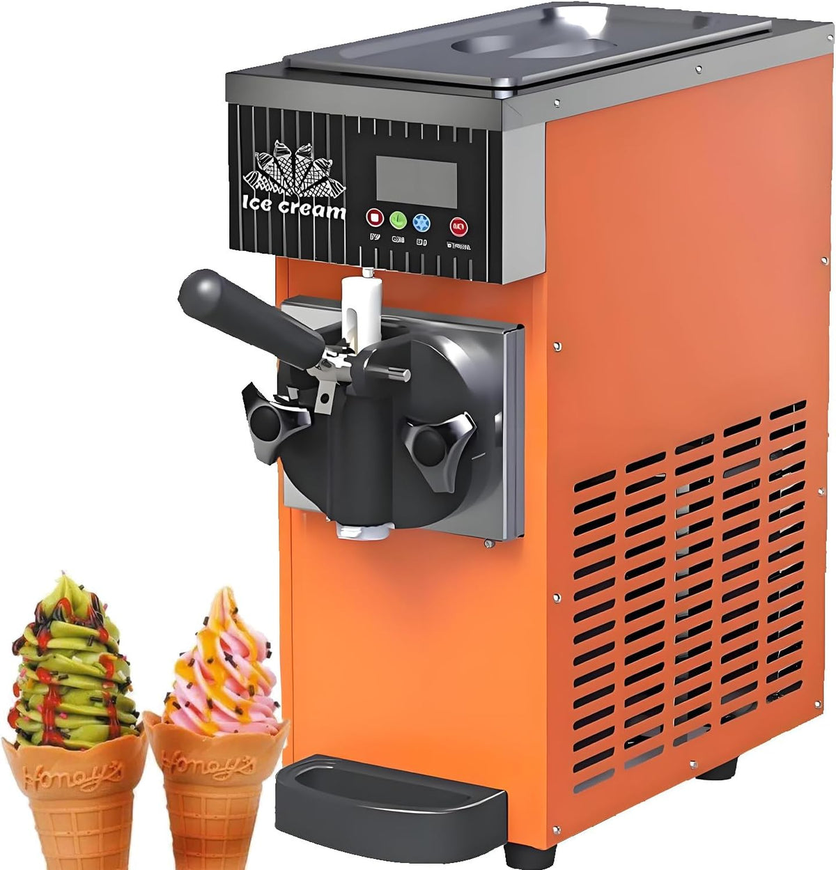 GLBMXDD sorbetière, 750 W, 110 V/220 V, 4,5 L, 450 W, Orange, Professionnelle, pré-Refroidissement, Nettoyage Automatique