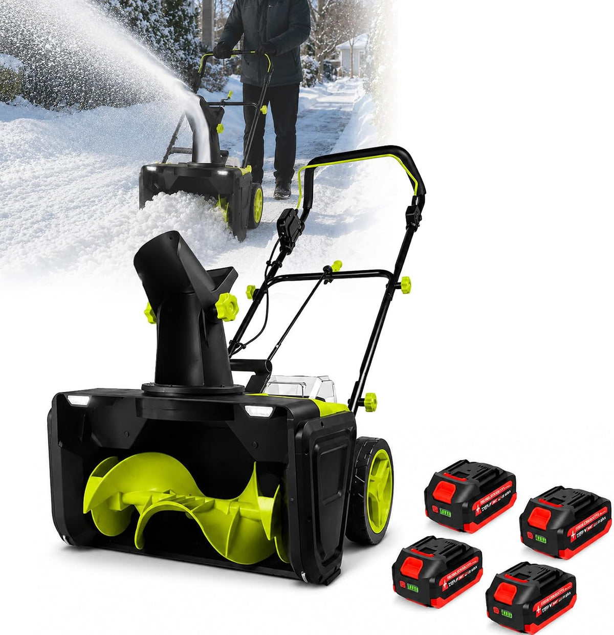 AETEREOS fraise à neige, 220 V, 3500 W, 7.6 M, 50 Cm, Noir, Électrique avec 2 Lampes LED, Distance de Jet de Neige