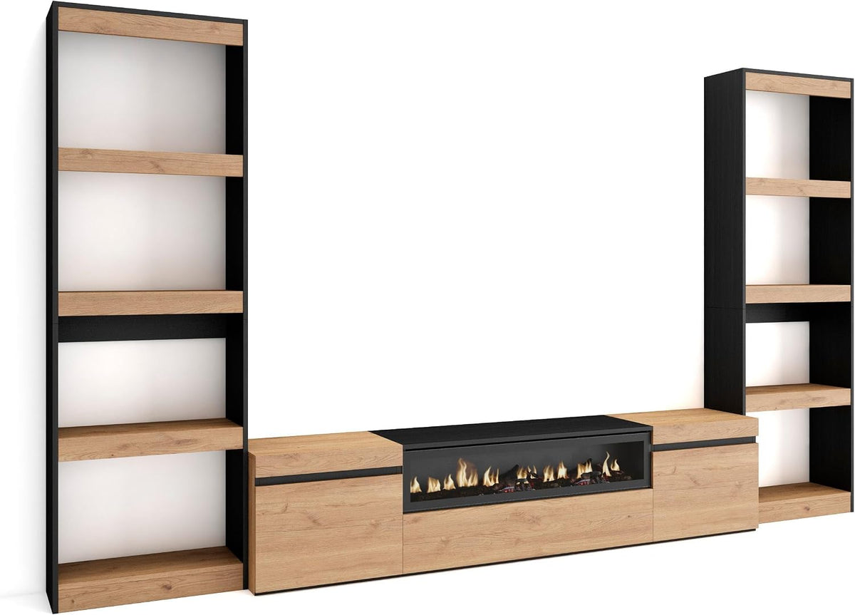 Skraut Home cheminée électrique, 102 cm de large, 21 cm de haut., 34w., 320x186x35 cm, Noir, Ensemble Meuble TV