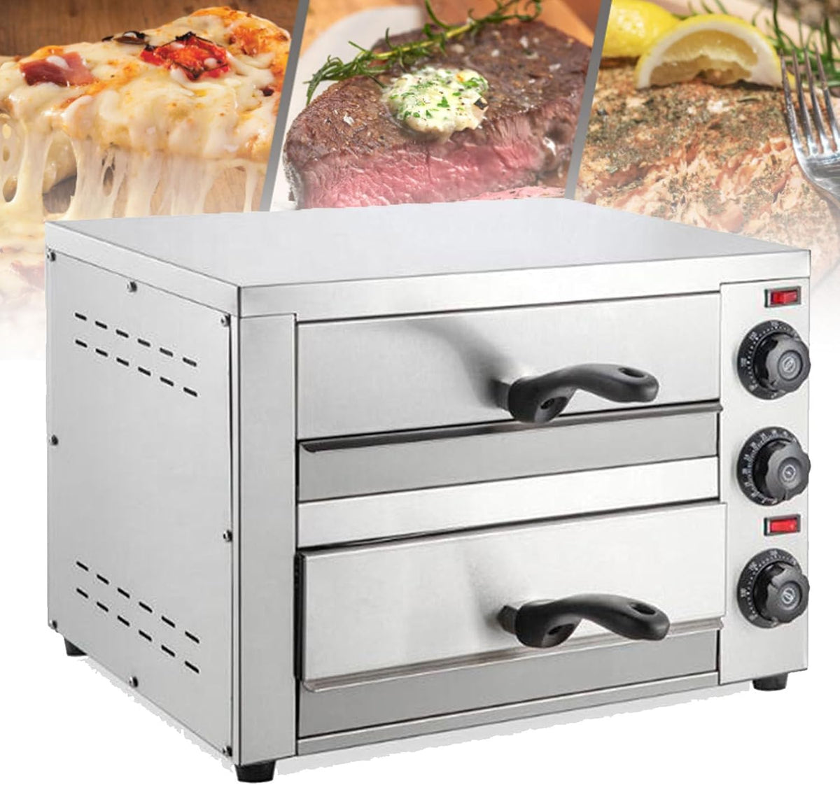 WOTZOV four à pizza, 12 Pouces, Argenté, Professionnel à Double étage, Four électrique Multifonction, Grille-Pain
