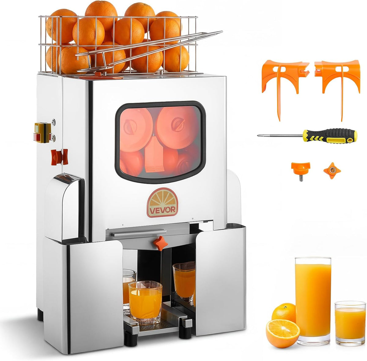 VEVOR bureau, 495x340x780 mm / 19,49x13,39x30,71 pouces, 120 W, Acier inoxydable 304 + PC, Orange, Bar à Jus Restaurant Supermarché
