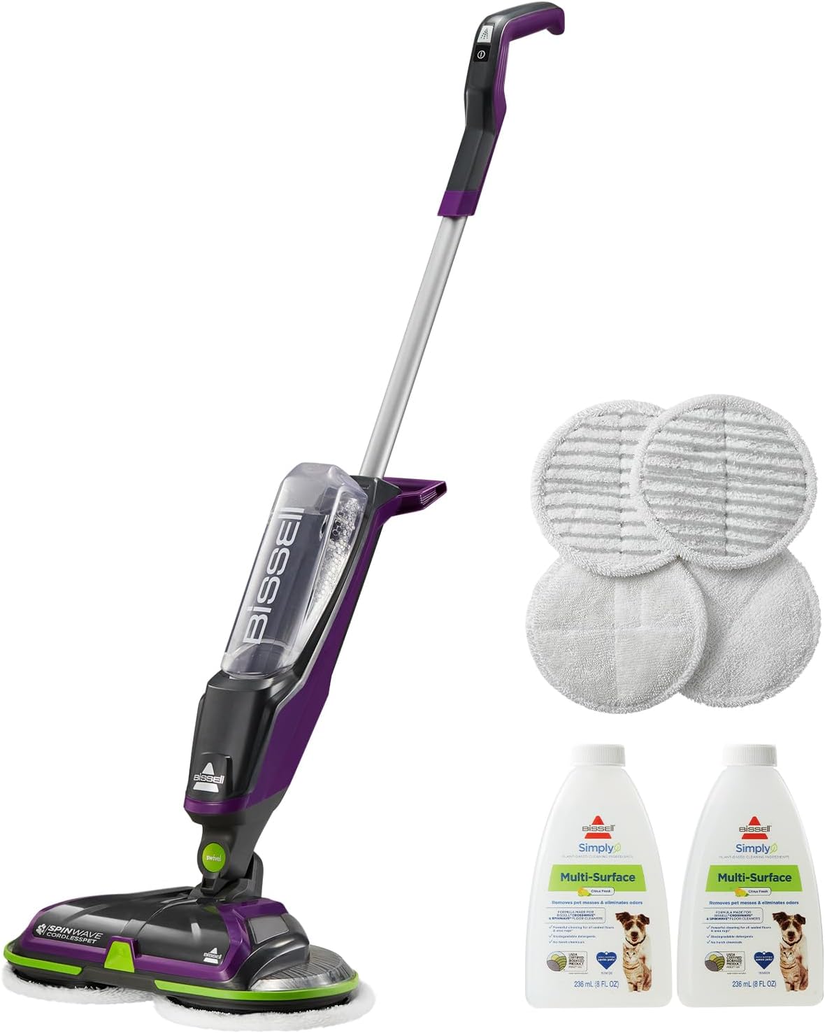 Bissell Serpillières plates, 18 V, Noir, Spinwave Balai à vapeur sans fil pour animaux de compagnie