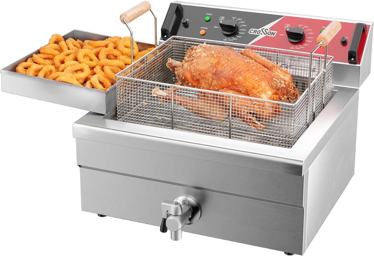 crosson Friteuses, 12 L, Noir, Friteuse électrique à trois paniers avec bec verseur d'huile, grille de vidange d'huile