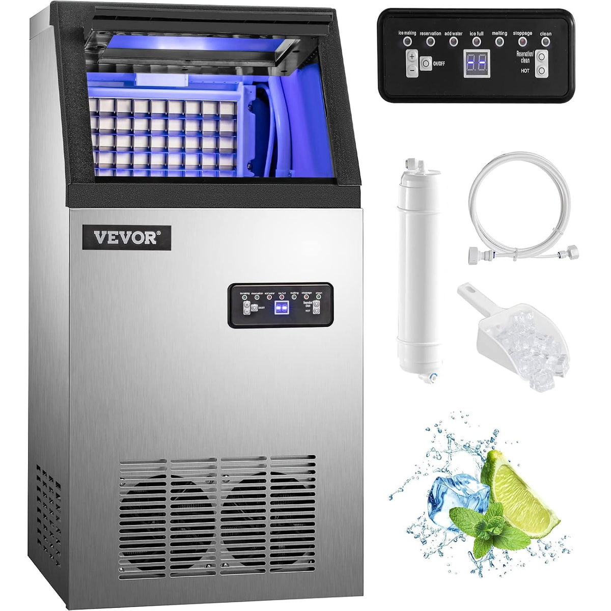 VEVOR machine à glaçons, BY-90PF, 36 x 43 x 76 cm (14,2 x 16,9 x 29,9 po), 410 W, 220 V/50 Hz, 220v, Noir, Restaurants
