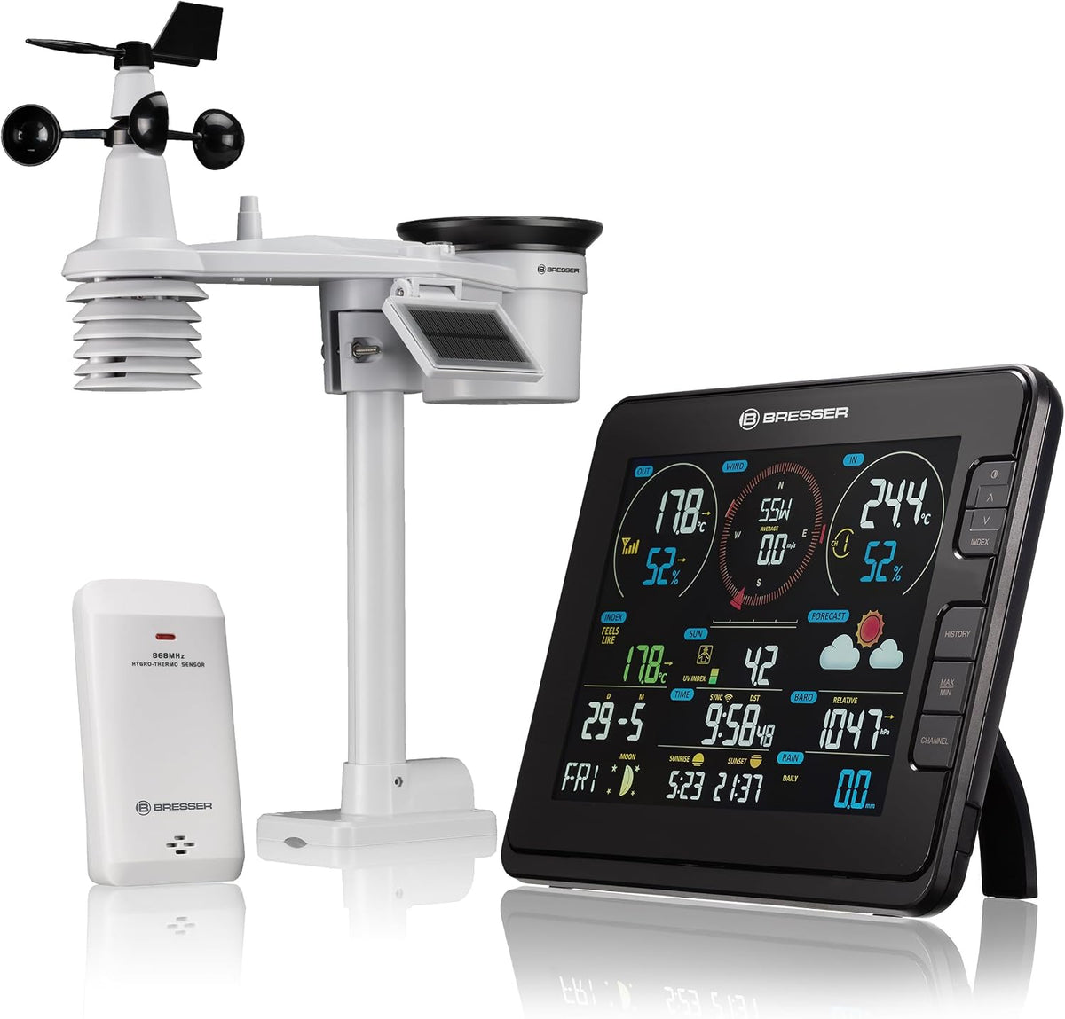BRESSER Stations météo et baromètre, Noir, Station Météo Sans Fil Wifi Avec Capteur Extérieur Pro 7 En 1 De Niveau UV