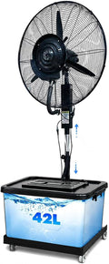 Qwerjkl Ventilateurs sur pied, 42 L, Blanc, Ventilateur Brumisateur Industriel sur Pied, Brumisateur Extérieur Grande Distance avec Roues