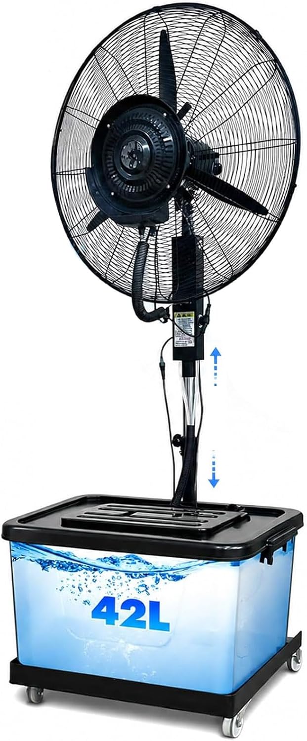 Qwerjkl Ventilateurs sur pied, 42 L, Blanc, Ventilateur Brumisateur Industriel sur Pied, Brumisateur Extérieur Grande Distance avec Roues