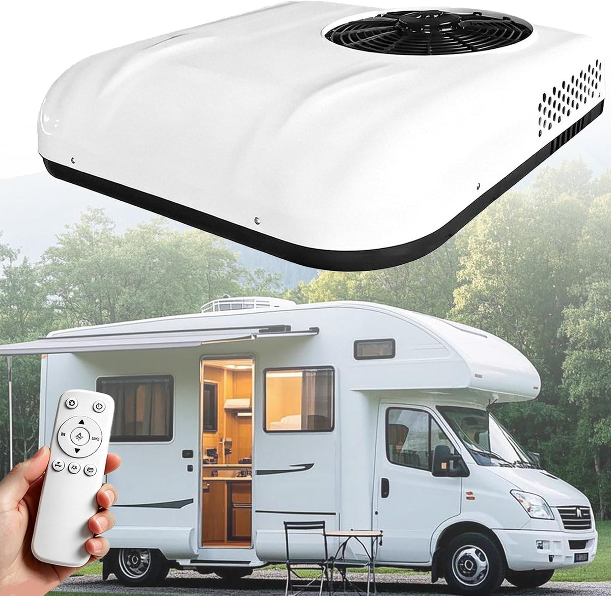 DmqChry Climatiseurs, 65 x 65 x 15 cm, 300-800 W, 12 V DC, 50 dB, 12 V, Blanc, Climatiseur de Toit Électrique pour Camping-Car de DC