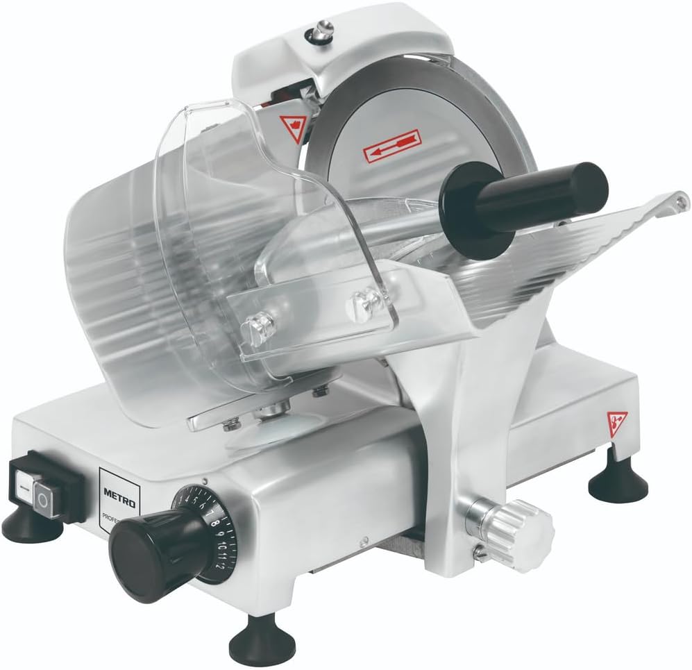 METRO Professional trancheuse électrique, 25 cm, 12 mm, 120 W, Argenté, Trancheur Professionnel, Aluminium Anodisé
