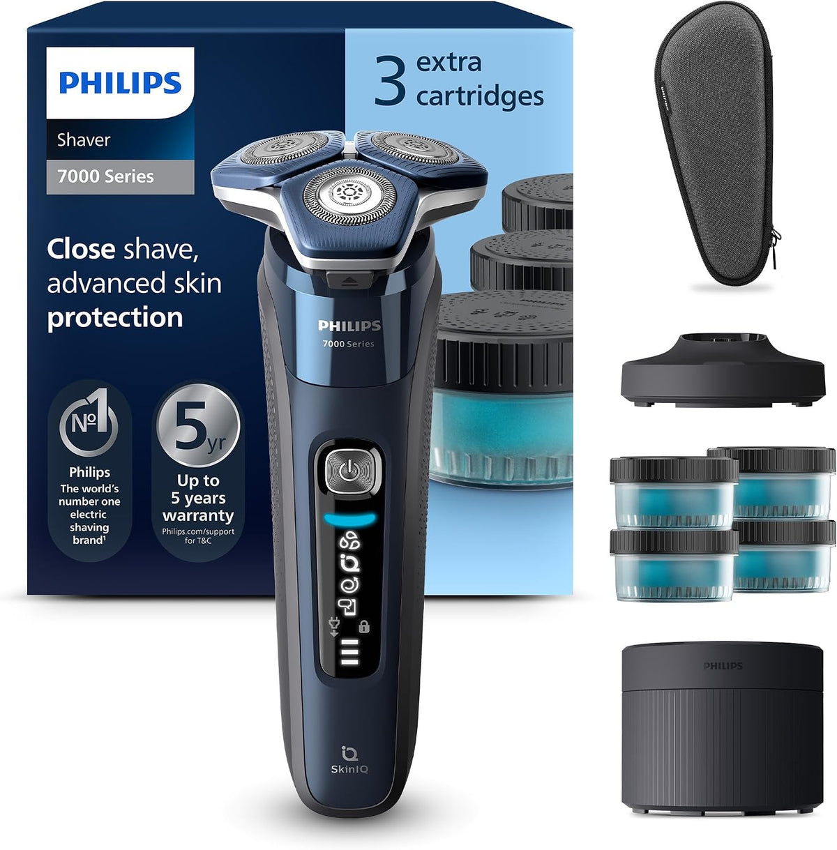 PHILIPS Rasoirs à têtes rotatives, Gris, Rasoir électrique Série 7000 pour homme Wet & Dry avec tondeuse rétractable