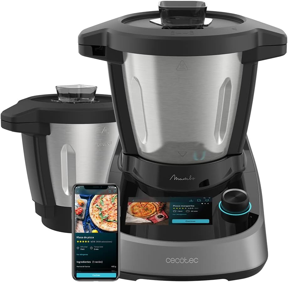 Cecotec robot de cuisine, 1600 W, 3,3 l, Argenté, multifonction Mambo Touch avec pichet Habana, 37 fonctions
