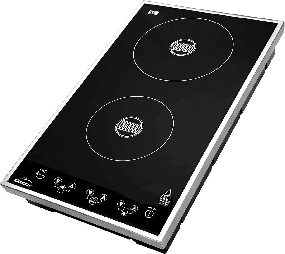 LACOR Réchauds, 3100w, 29x51x9 cm, Noir, 69033 - Double fourchette à induction, Ustensile professionnel durable