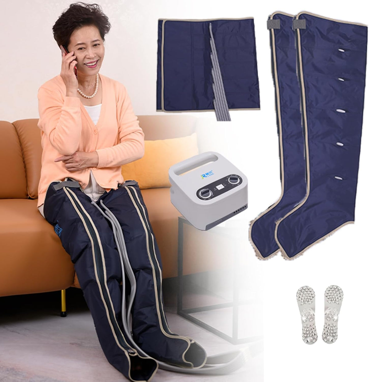 Masseur appareil de massage, 220 V 50/60 Hz, moins de 50 dB, Noir, de Jambes avec Compression d'air, Bottes de Compression pour Les Jambes