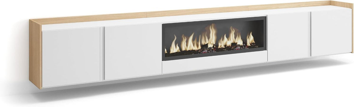 Skraut Home cheminée électrique, 107 cm de large, 32 cm de haut., 34w., 315x50x35 cm, Blanc, Meuble TV, Banc Télé